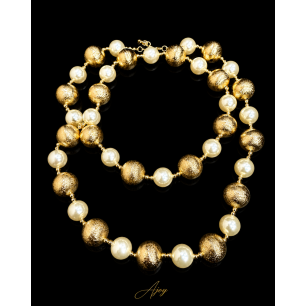 Colier Ivory & Gold Pearl Long
