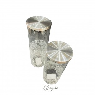 Set 2 recipiente pentru depozitare cu capac cromat